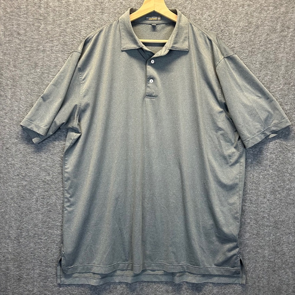 Peter Millar Summer Comfort Gray Heather Performance Golf Polo Shirt Mens XL